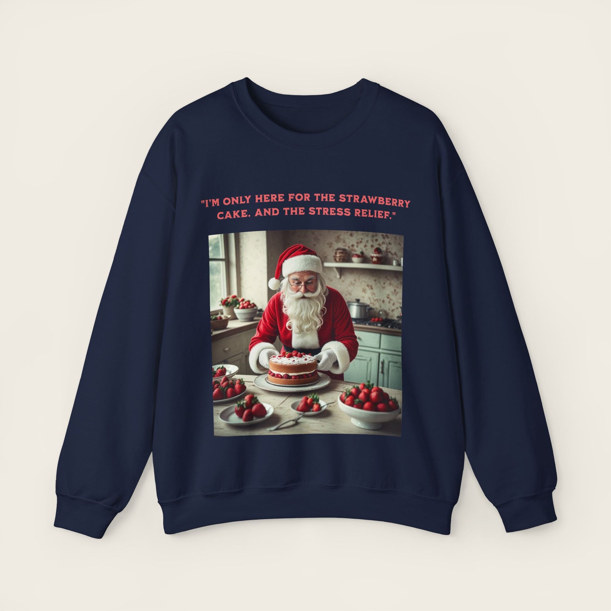 "I’m only here for the Strawberry Cake. And the stress relief." Unisex Crewneck Sweatshirt