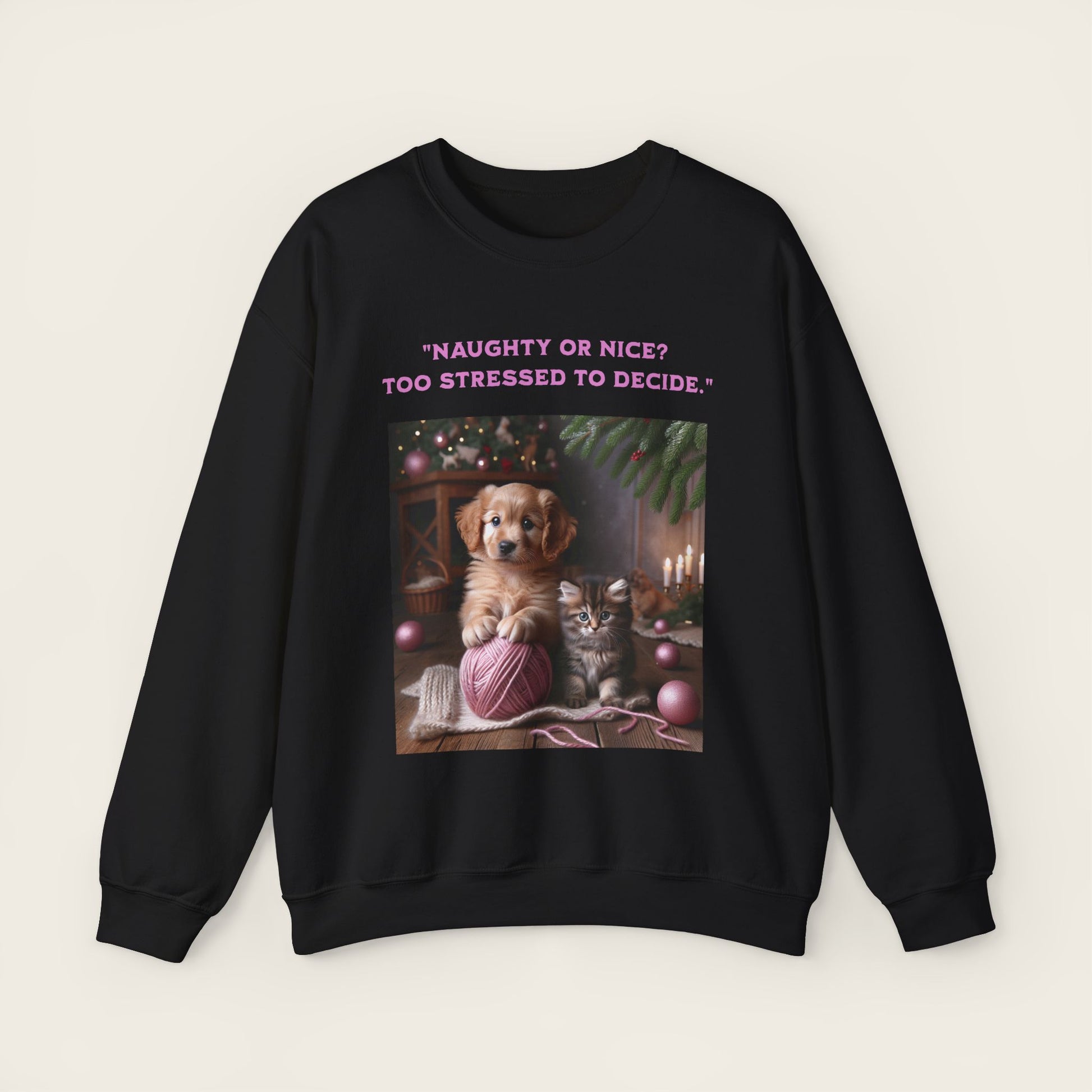 "Naughty or nice?  Too stressed to decide." Unisex Crewneck Sweatshirt