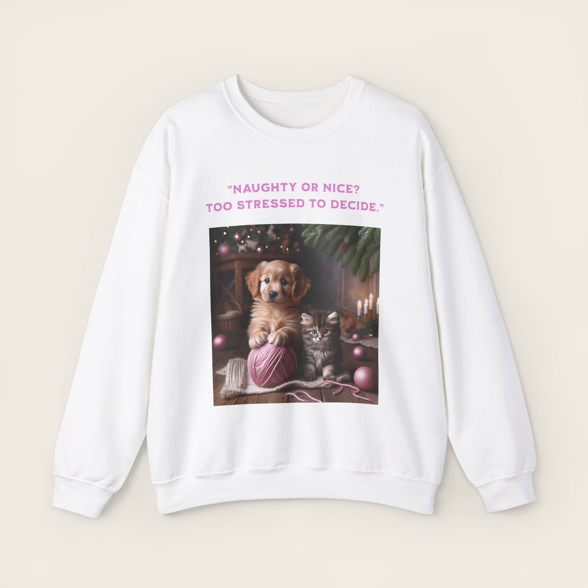 "Naughty or nice?  Too stressed to decide." Unisex Crewneck Sweatshirt