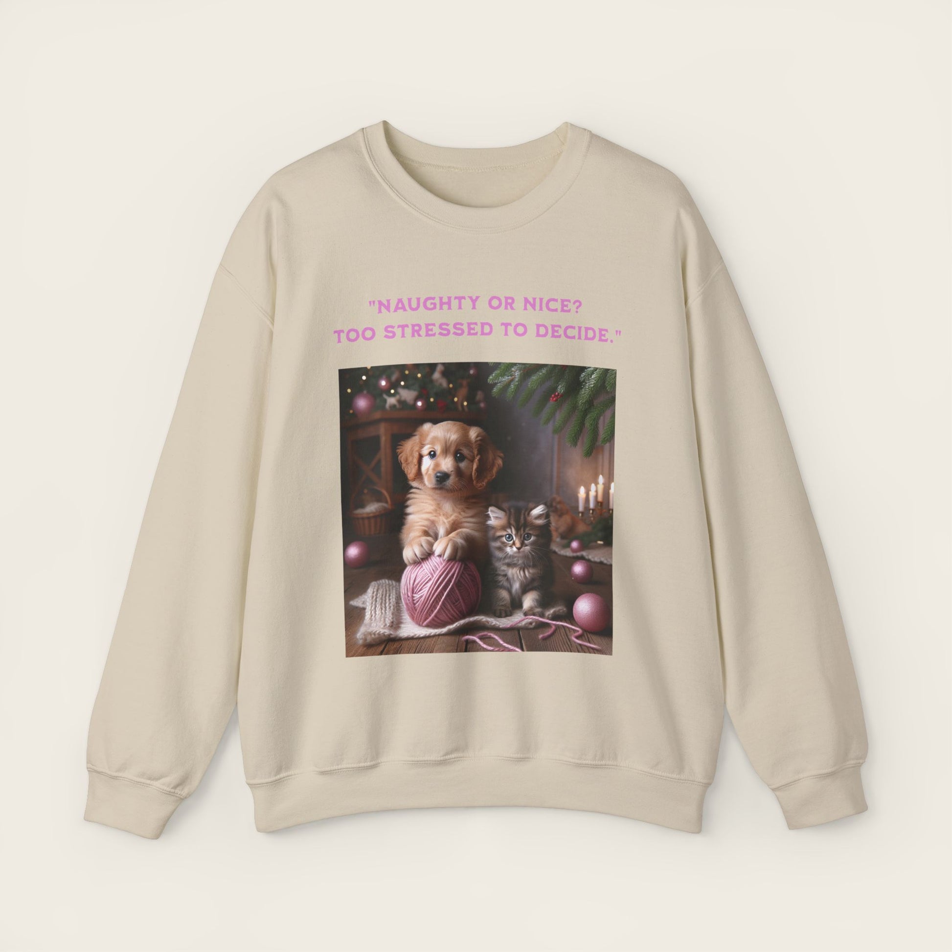 "Naughty or nice?  Too stressed to decide." Unisex Crewneck Sweatshirt