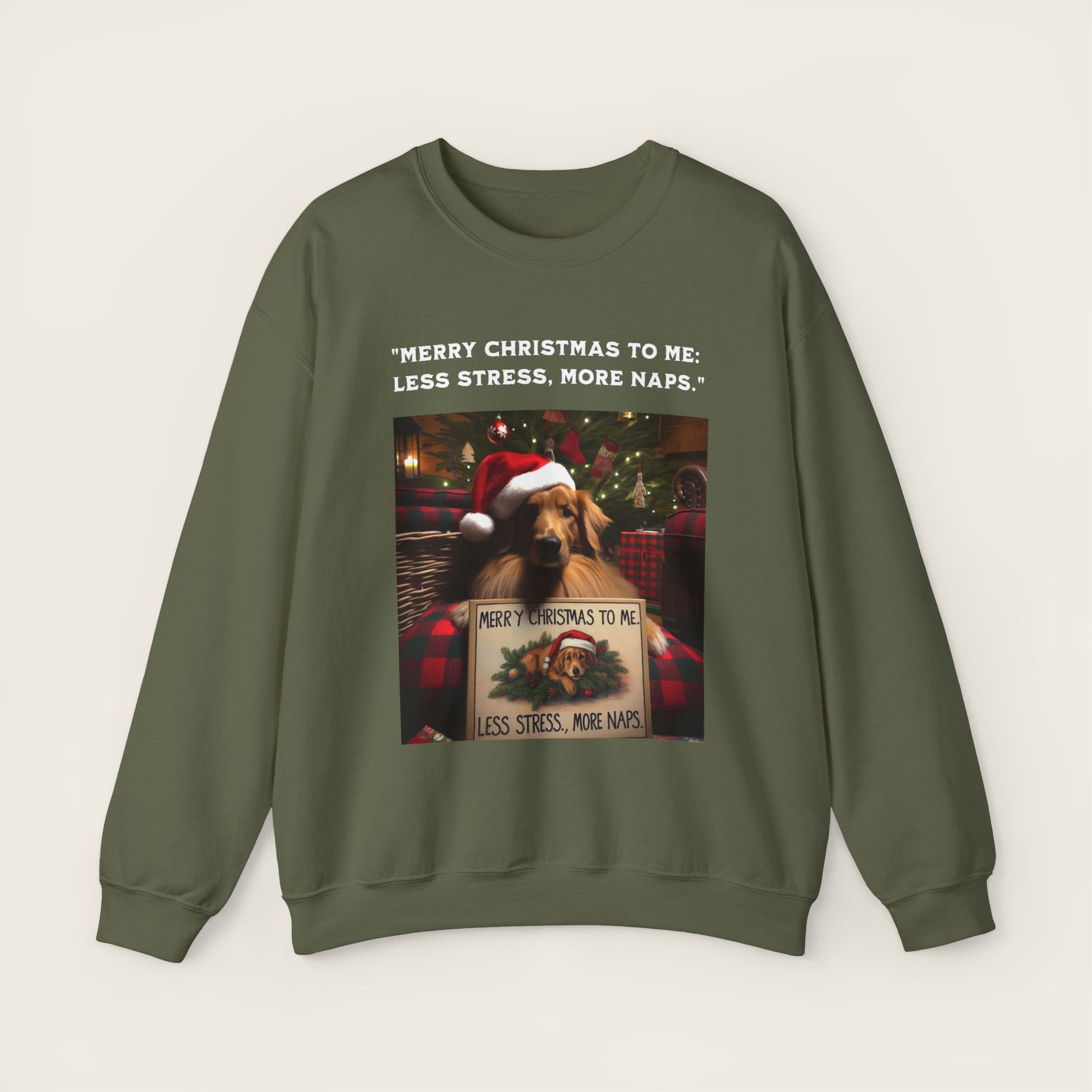 "Merry Christmas to me:  Less stress, more naps." Unisex Crewneck Sweatshirt