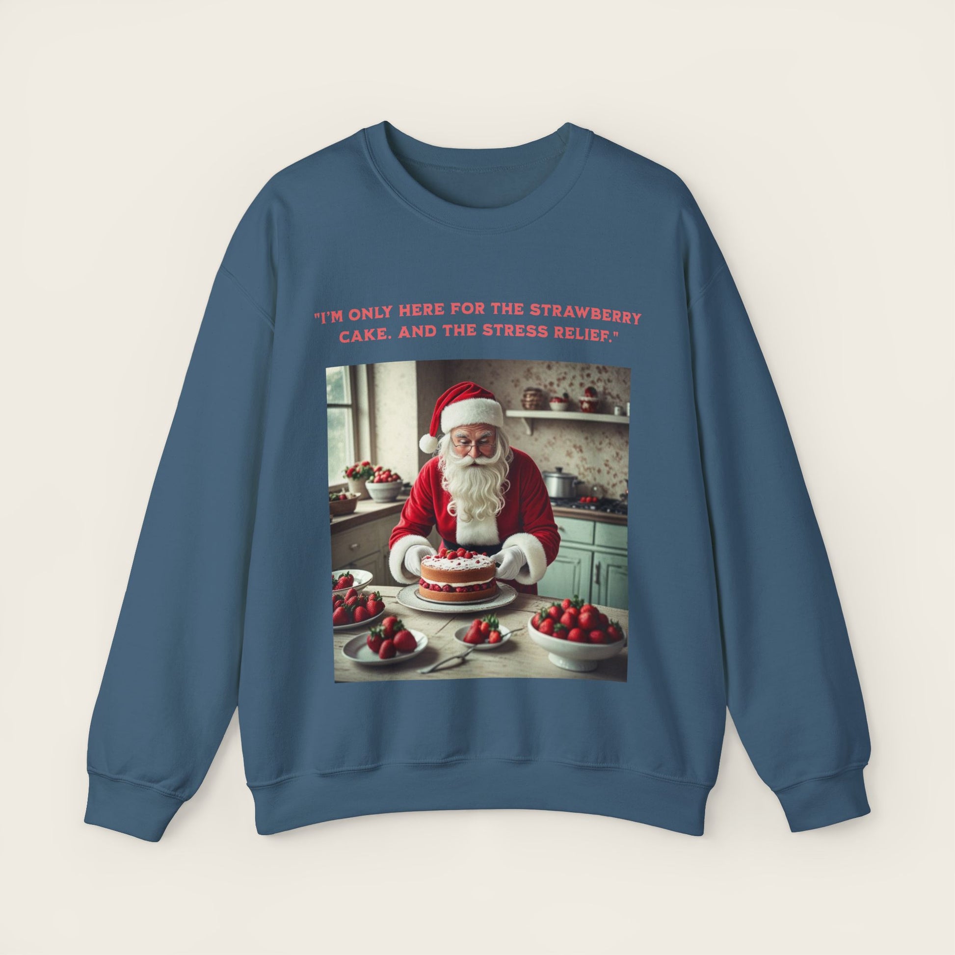 "I’m only here for the Strawberry Cake. And the stress relief." Unisex Crewneck Sweatshirt