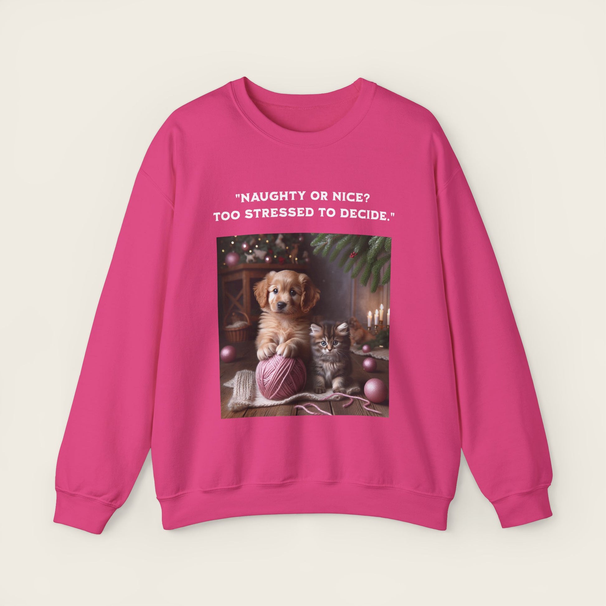 "Naughty or nice?  Too stressed to decide." Unisex Crewneck Sweatshirt