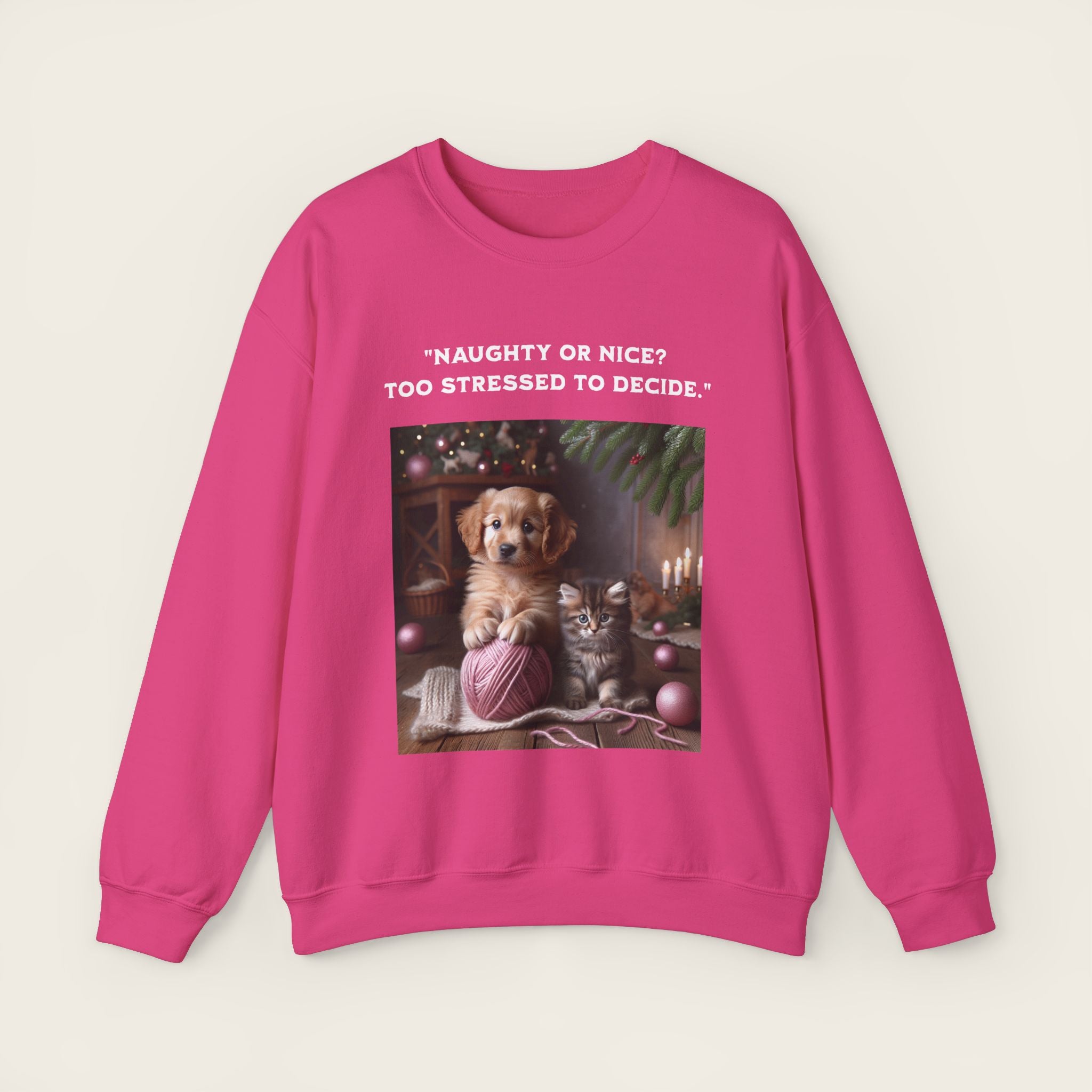 "Naughty or nice?  Too stressed to decide." Unisex Crewneck Sweatshirt