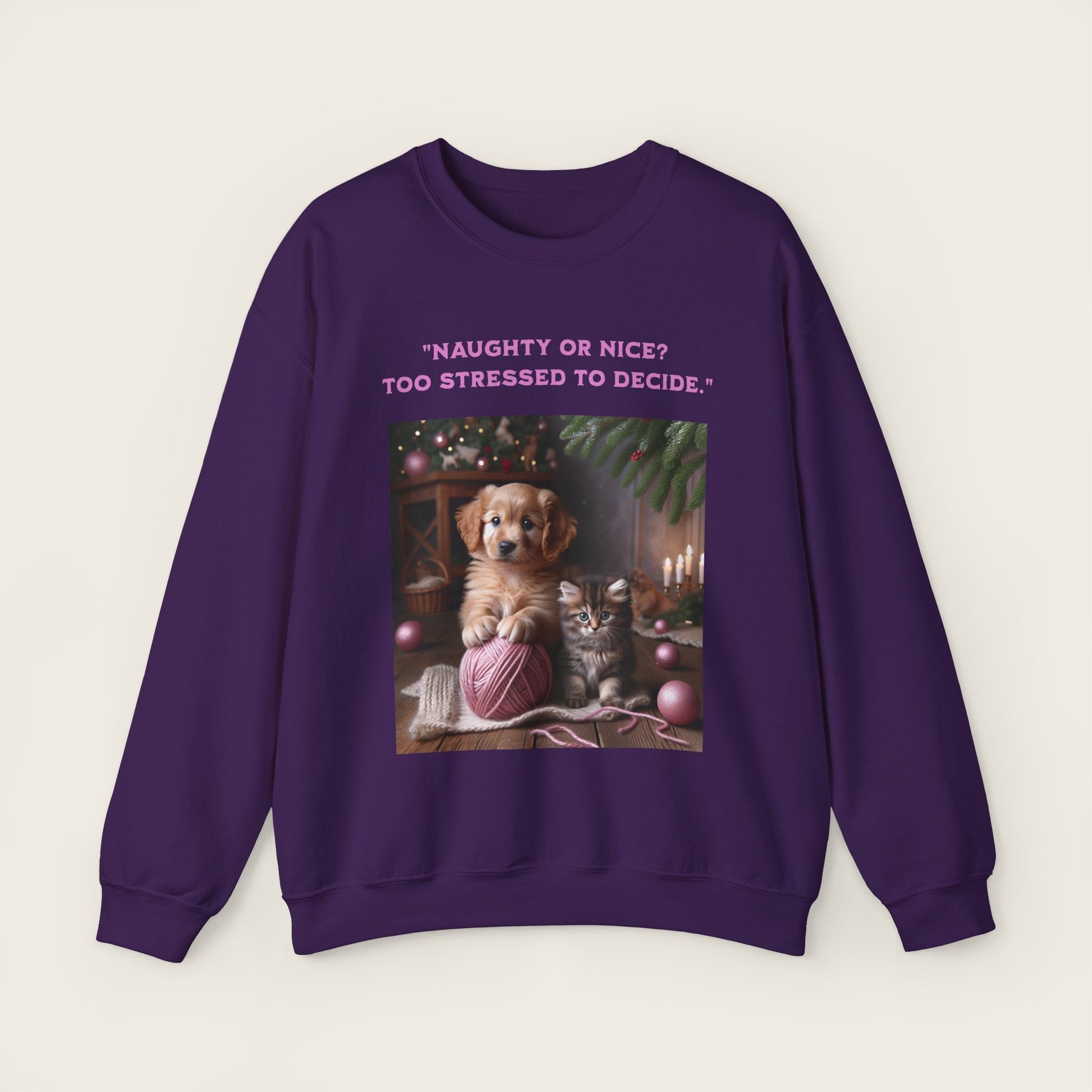 "Naughty or nice?  Too stressed to decide." Unisex Crewneck Sweatshirt