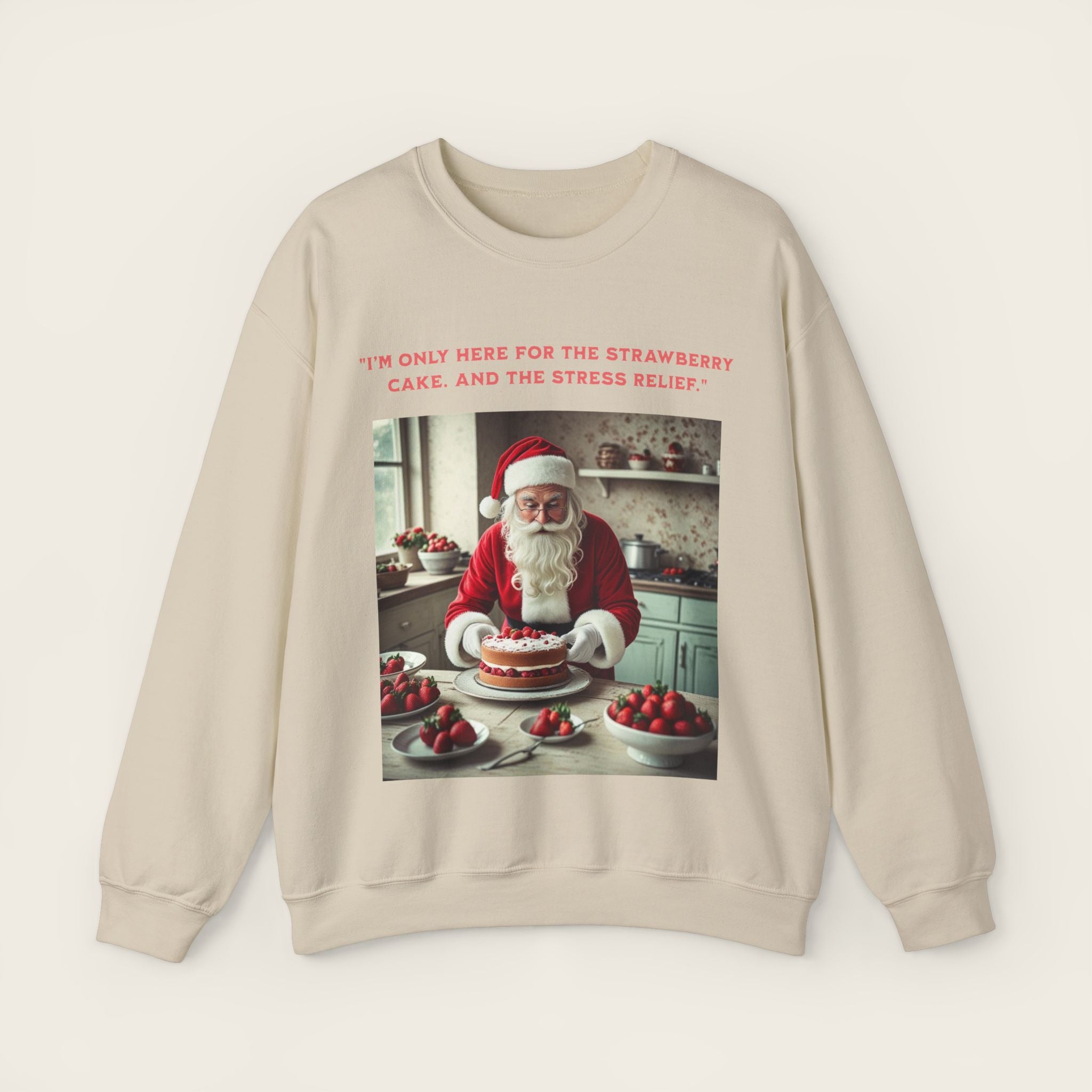 "I’m only here for the Strawberry Cake. And the stress relief." Unisex Crewneck Sweatshirt