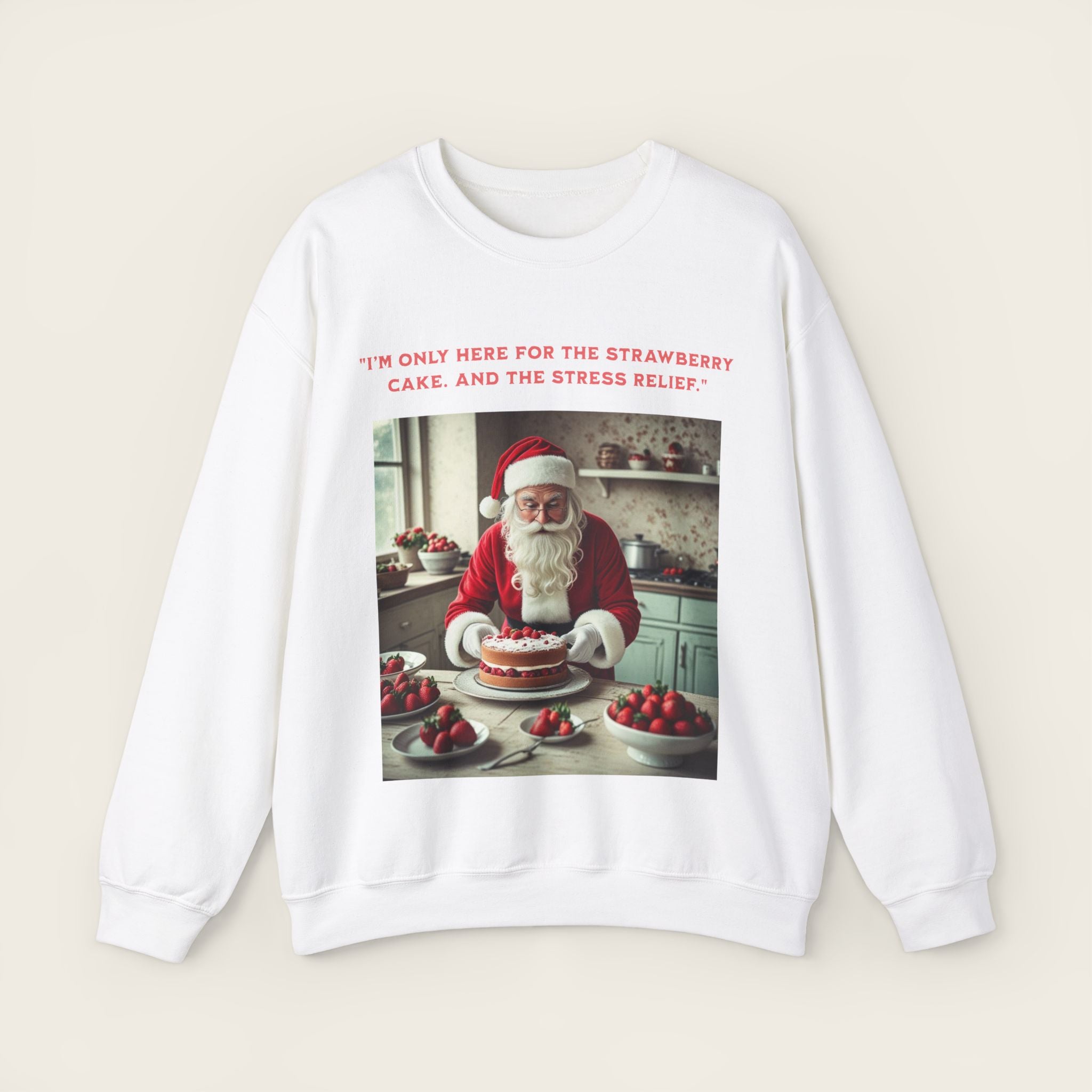 "I’m only here for the Strawberry Cake. And the stress relief." Unisex Crewneck Sweatshirt